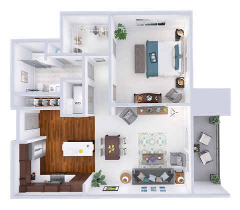 Floor plan for 1 bed, 1 bath, 900 sqft
